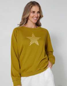 Sale: Stella + Gemma | Sweater | Olive Gold Stripe Star