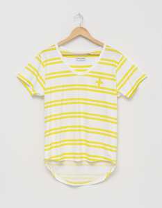 Stella Gemma Tees: Stella + Gemma | V-Neck Tee | White/Citrus Stripe