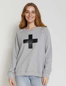 Sweaters: Stella + Gemma | Sweater | Grey Marle with Glitter Black Cross