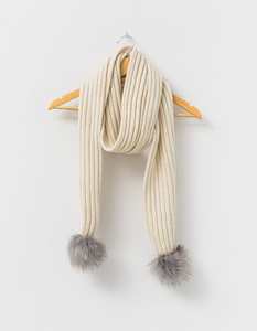 Scarves: Stella + Gemma | Lacy Scarf | Cream with Grey Pompoms