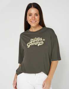 Stella Gemma: Stella + Gemma | Porter Tee | Aged Black Vintage Logo