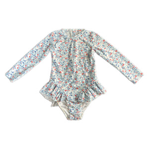 Girls Togs: Girls long sleeve togs - Blue small floral