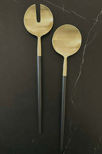 Nel Lusso: Napa Black + Gold Salad Server Set