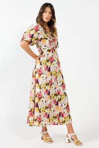 Drama The Label: Halo Pink Monet Puff Sleeve Maxi Dress