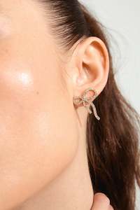 Pilgrim Jewellery: Jolanta Large Crystal Gold Bow Stud Earrings