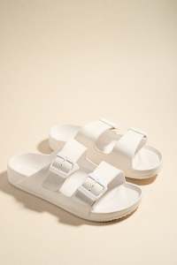 Slides: Cool White Double Buckle Slides