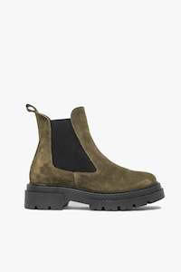 Boots: Compass Green Suede Chelsea Low Boot