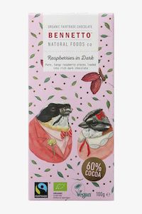 Bennetto: Fairtrade Raspberries in Dark Chocolate (Pink) 100gm