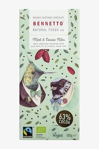 Bennetto: Fairtrade Chocolate Mint + Cocoa Nibs (Mint) 100gm