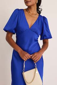 Among The Brave: Aura Electric Blue Puff Sleeve Bias Maxi Dress