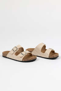 Heels: Coast Ivory Raffia Slide