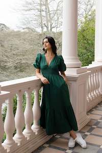 Among The Brave: Circa Forest Green Ss Deep V Midi Dress