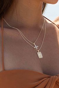 Soon To Sell Out 1: Clover Hanging 18k  Gold Plated Rectangle EOL Necklace