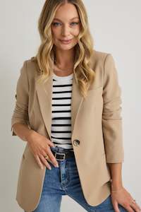 Blazers: Enough Camel Textured Fitted Blazer