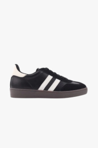 Sneakers: Attitude Black Double White Stripe Leather Sneaker