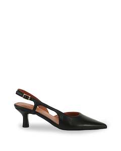Kaylee Black Leather Pointed Low Heel