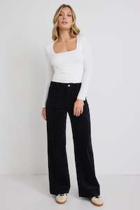 Denim Sale: Zoey Black Cord High Rise Wide Leg Pocket Pant