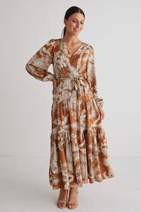 Twilight Rust Floral LS Tiered Maxi Dress