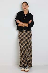 Autumn Tones: Breathe Caramel Check Bias Maxi Skirt