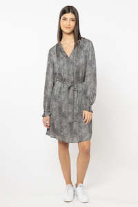 Dress Boot Sale: Honey Black Animal Satin Waisted LS Dress