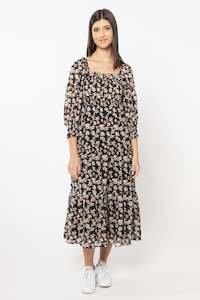 Dress Boot Sale: Soulful Orange Lily Shirred Bodice LS Tiered Midi Dress