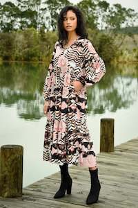 Swept Away Pink Floral Midi Dress