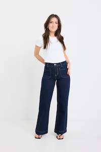Zoey Indigo Petite High Rise Wide Leg Pocket Jean