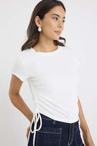 Perfect Ivory Rib Rouched Side Crop Tee
