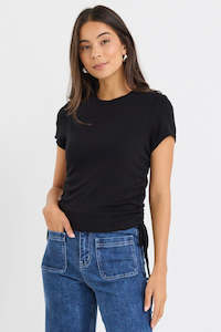 Perfect Black Rib Rouched Side Crop Tee