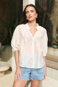 Back In Stock: Closure Ivory Sheer High Neck Buttoned SS Top