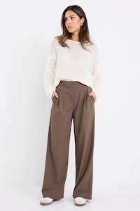 Instinctive Chocolate Twill Wide Leg Elastic Back Pants