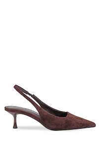 Heels: Inka Chocolate Suede Pointed Slingback Heel