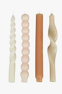 Home Fragrances: Curve Multi Taper 25cm Set4 Dinner Candles