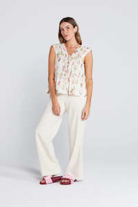 Belle Summer Haven Cream Floral Reversible Sleeveless Tie Top