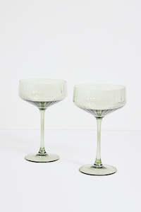 Flos Home: Olive Green Ribbed Set 2 Coupe Cocktail Glasses