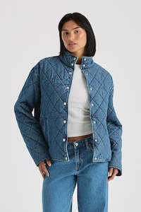 Denim Blue Haze Quilted Bomber Jacket