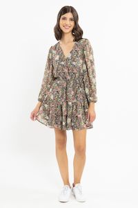 Dress Boot Sale: Viola Black Floral Frill Hem Mini Dress