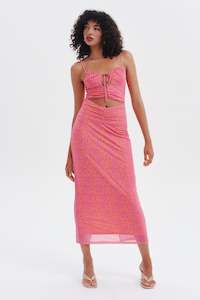 Dress Boot Sale: Desire Pink Palm Mesh Midi Dress