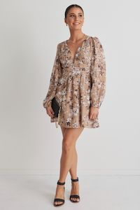 Dress Boot Sale: Always Possible Natural Floral Mini Dress