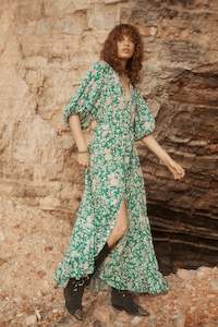 Sale 151: Peyton Apple Green Floral Puff Sleeve Maxi Dress