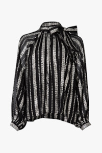 Just Bow With It Black Silver Blouse