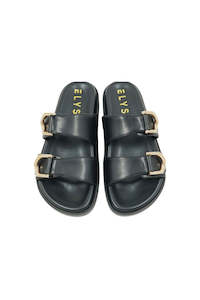 Cruise Black Leather Double Buckle Slide