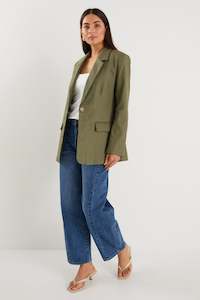 Blazers: Dock Khaki Ramie Rolled Sleeve Blazer
