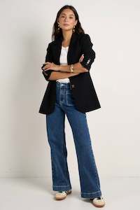 Blazers: Bestie Black Crepe Relaxed Fit Blazer