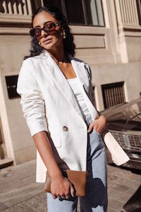 Blazers: Cooper Ecru Linen Boyfriend Semi Fitted Blazer
