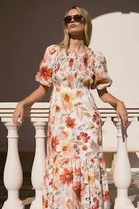 Ivy Jack: Milano Sunrise Meadow Short Sleeve Tiered Maxi Dress