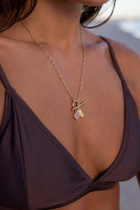 Pure 18k Gold Plate with Rose Quartz Fob Necklace