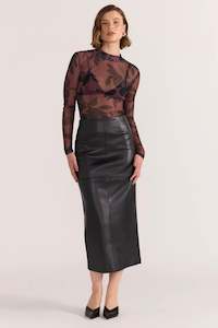 Edie Black Faux Leather Midi Skirt