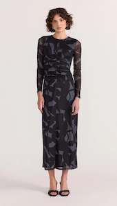 Staple The Label: Aura Black Abstract Mesh LS Midi Dress