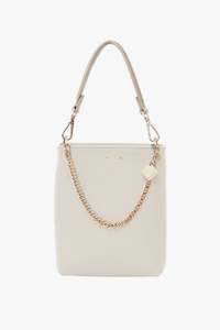 Coco Alabaster Leather Bucket Bag with Gold Chain Detail